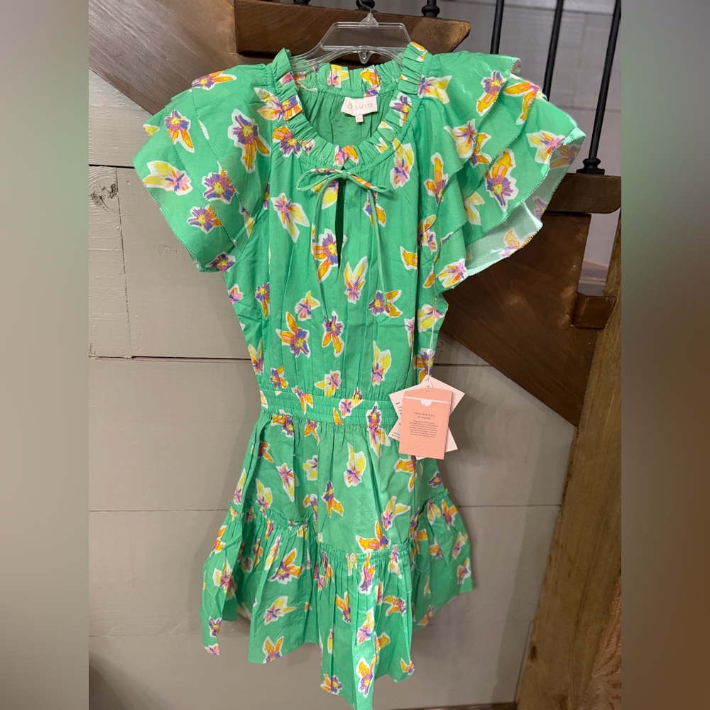Alivia Victoria Dress Short Floral Flutter Sleeve Elastic Waist X-Small